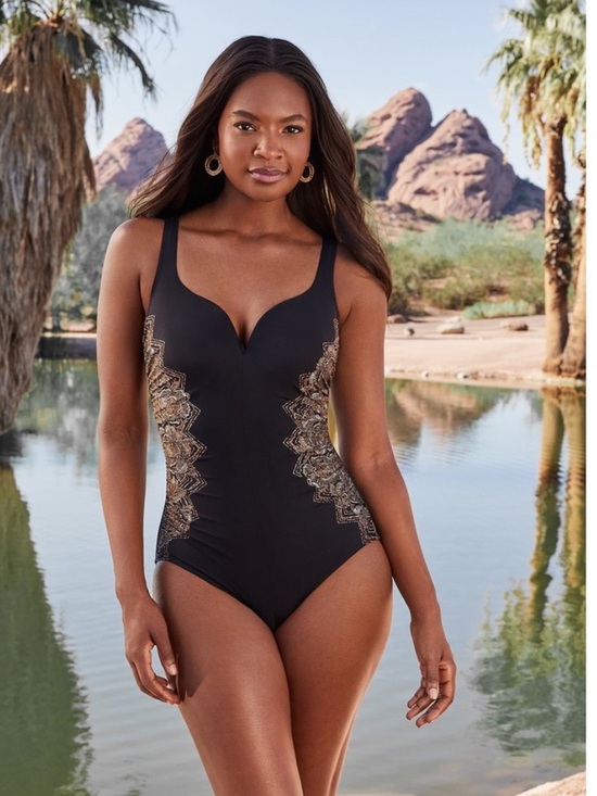 Miraclesuit Other - Miraclesuit Black One-Piece Swimsuit with Gold Lace illusion Side Panels